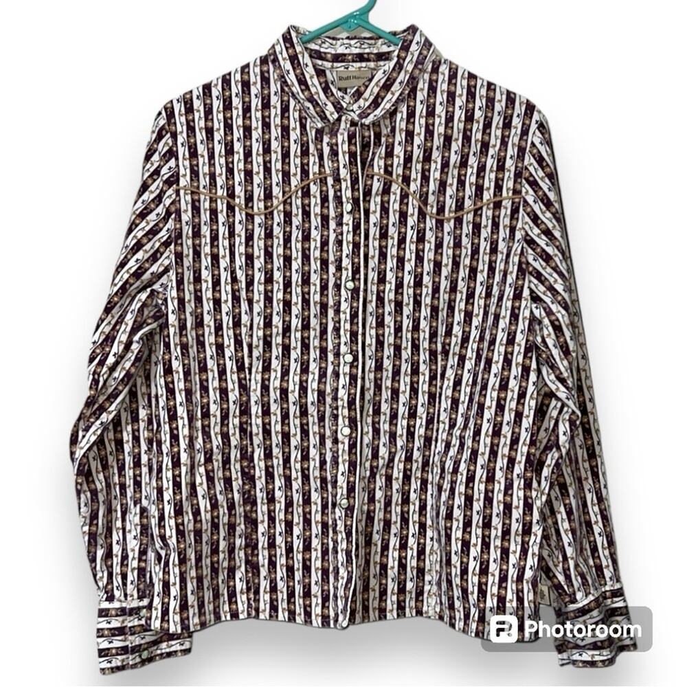 Ruff Hewn size large western button up long sleeve floral striped corduroy feel